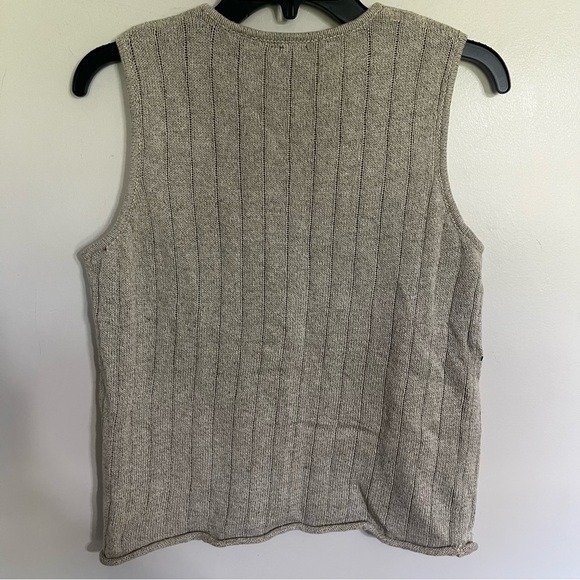 Vintage 90s Beige Linen Floral Cozy Cottagecore Knit Grandma Sweater Vest Small - Picture 11 of 12